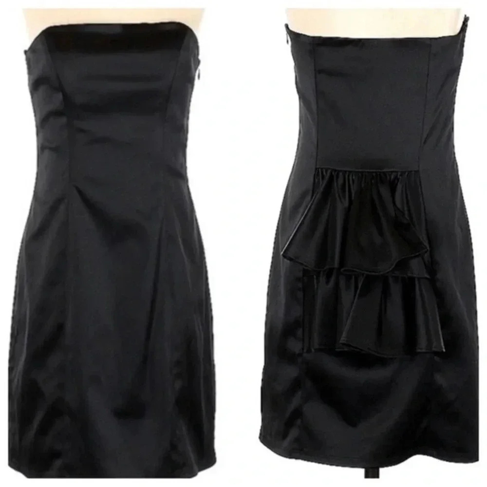 Vintage Betsey Johnson Y2K Timeless Whimsigoth Ruffle Back Satin Dress Size 2 XS